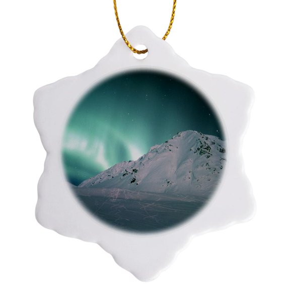 3drose, Aurora Borealis, Northern Lights, Talkeetna, Alaska - Us02 Ksc0053 - Kevin Schafer, 3 inch Snowflake Porcelain Ornament