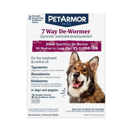 UPC: 0073091026426 | PetArmor For Dogs 7 Way De-Wormer For Medium & Large Dogs  25.1-200lbs  2 CT Chewable Tablets