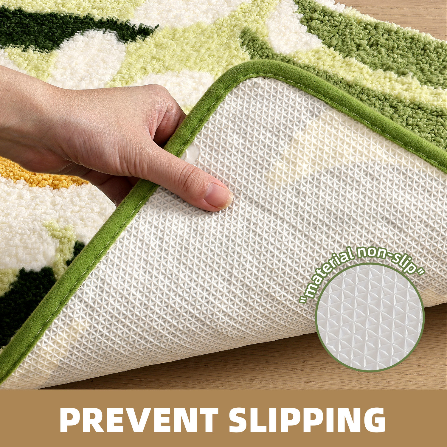 PABUBE Monstera Leaf Bathroom Rug, 17"x29", Cute Green Plush Bath Mat, Fluffy Soft & Absorbent, Non-Slip and Machine Washable Bath Rug for Bathroom Floor