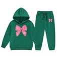 thumbnail image 3 of WOYY Girl's Sweatsuits Soft Bow Hoodie Sweatpants Set Jogger Pants Outfits Children's Clothes Sets, Sizes 2-13, 3 of 3