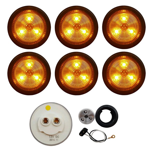 6 PACK OF LONG HAUL CLEAR/AMBER LED 2" ROUND REVERSE MARKER LIGHTS TRAILER RV 12V LED LIGHTS By