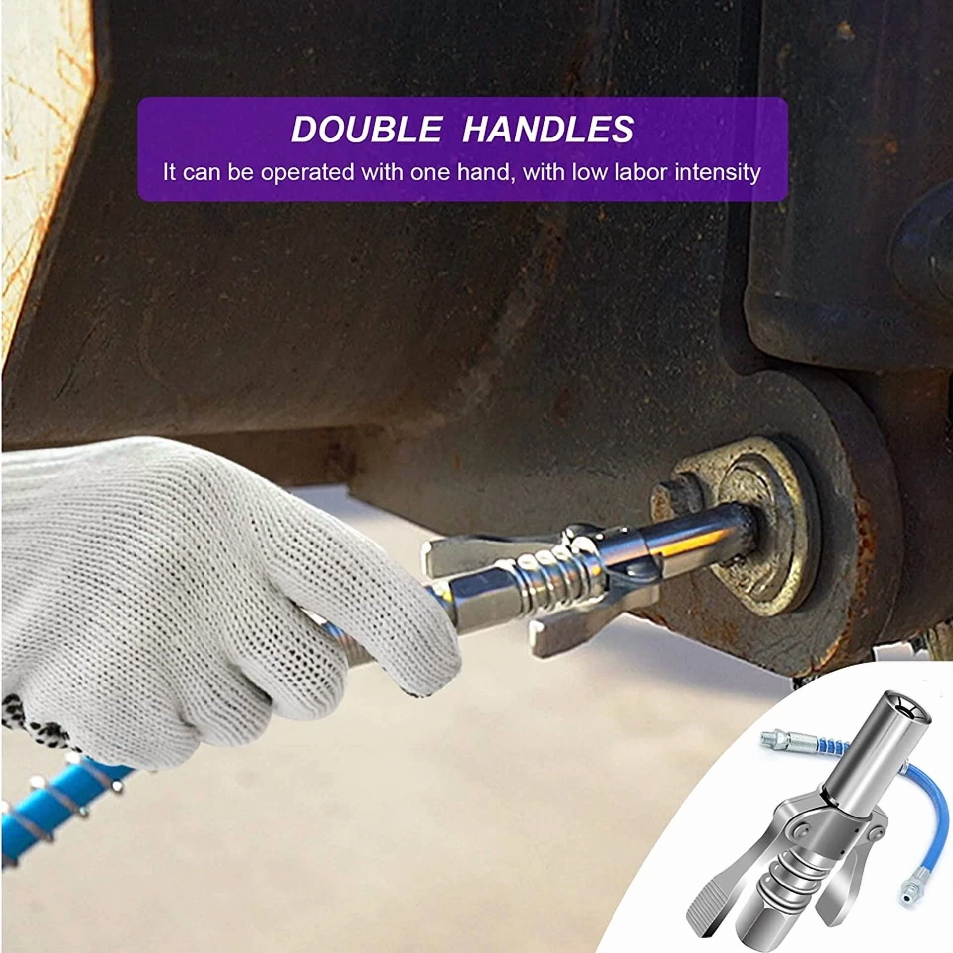 CRESTIN- 12000 Psi Grease Gun Coupler Quick Release Dual Handle Grease Gun Tip 16In Hose