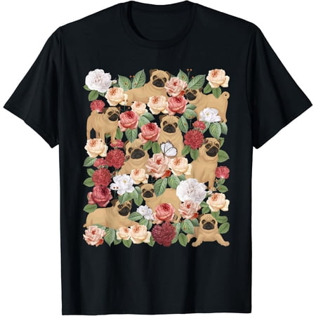 Black Pug Botanical Garden Dog Lover T-Shirt