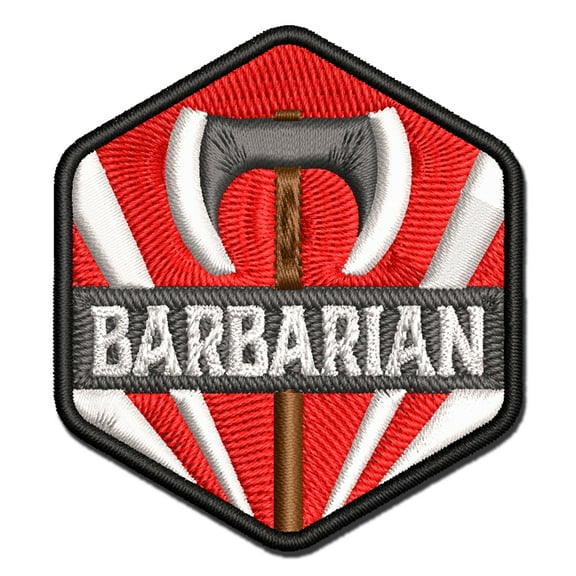 RPG Class Barbarian Games Fantasy Gaming Applique Multi-Color Embroidered Iron-On Patch - 2.5 Inch Small