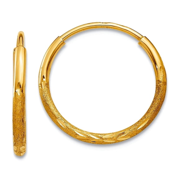 10k Solid Yellow Gold 1.25mm Sparkle-Cut Endless Hoop Earrings 12x12mm Wide 1.25mm Thick Hoop Earring for Women