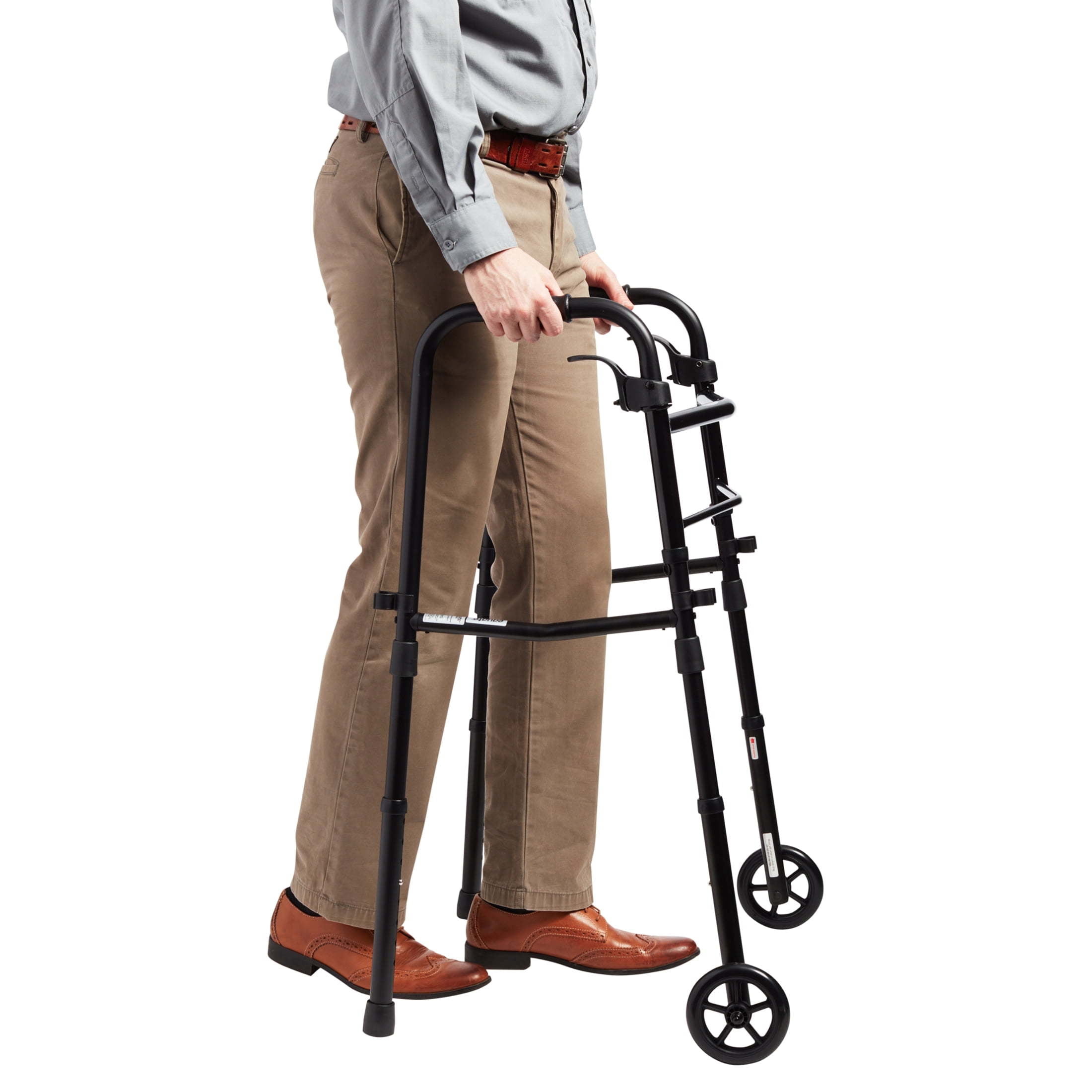 Equate Folding Walker with 5-in Wheels, Black, 350 lb Weight Capacity