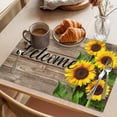 thumbnail image 3 of Sunflower Welcome Placemats Set of 6 Farmhouse Brown Wood Grain Rustic Place Mats Indoor Wipeable Table Mats Washable Cloth Dining Table Placemats for Kitchen Holiday Party Home Decor 13x19 Inch, 3 of 9