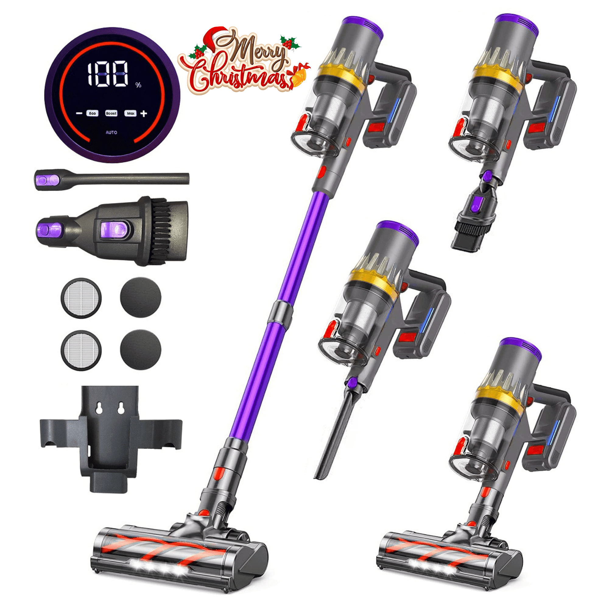 Cordless Vacuum Cleaner 38KPa/450W with Upto 90Mins Runtime | RFAQK Powerful Stick Vacuum Cleaner with 2 Hepa Filters-Wall Mounted-Touchscreen-Anti-Tangle Brush for Hardwood Floor-Carpet-Pet Hair