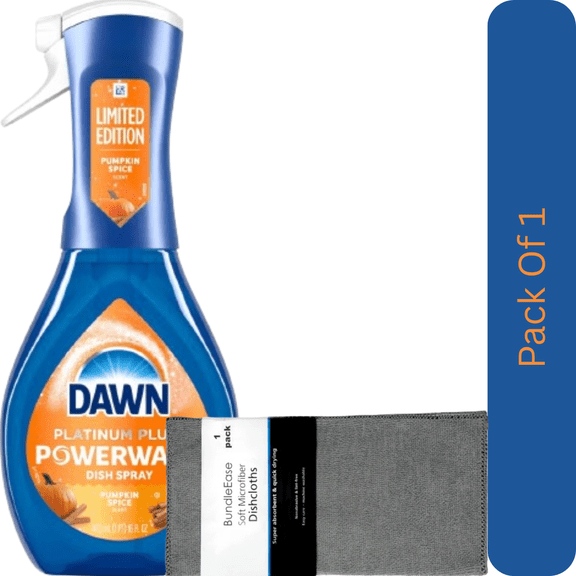 Dawn Powerwash Pumpkin Spice Dish Soap Spray Starter Kit 16 fl oz with Microfiber Solid Color Dishcloth by BundleEase