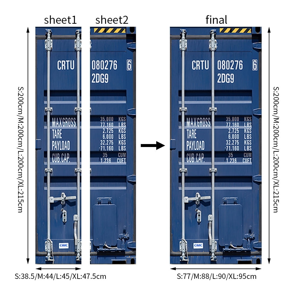 3D Door Stickers for Interior Doors Blue Cargo Freight Container for Transportation Background Vinyl Waterproof Self Adhesive Door Mural,SP-F865,S(38.5x200cmx2Pcs)