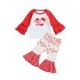 thumbnail image 1 of Mialoley Girls Valentine's Day Clothes Set, Red Heart Pullover and Bell Bottom Trousers, 1-5 Years, 1 of 8