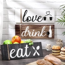 3pcs Farmhouse Kitchen Wall Decor, Rustic Wooden Home Eat Drink Love Sign with Hanging Hole for Home Dining Living Room Bar Cafe Decor