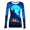 thumbnail image 5 of Akmaiox Halloween Long Sleeve Shirt for Women, Printed Crew Neck Slim Fitted Pullover Going Out Tops, Soft Knitted Holiday Base Layer Blouses, 5 of 6