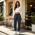 thumbnail image 2 of Pants for Women Stretchy Joggers with Pockets for Travel | Wide Leg Athletic Pants for Women Fashion Oversized Comfy Fitted Slacks for Work Dark Gray L, 2 of 4
