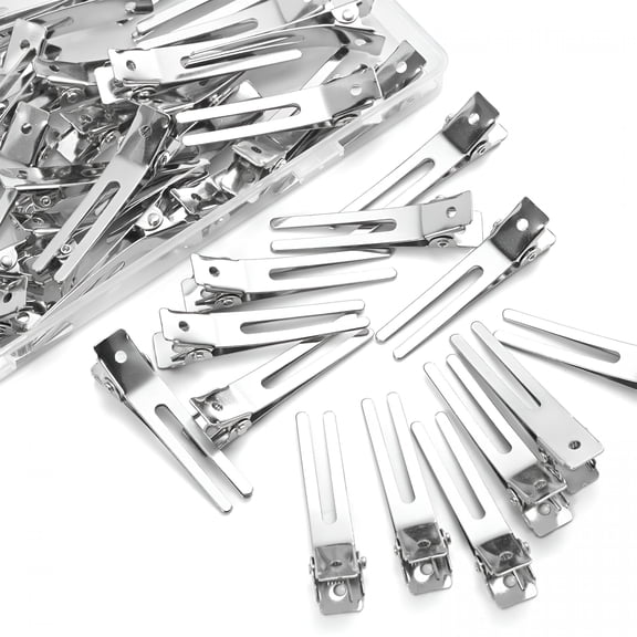 EXLEAF Metal Double Prong Pin Curl Hair Clips for Styling Sectioning, Silver Hair Clips for Hair, Metal Alligator Curl Clips for Hair Roller, Salon, Bows Diy with Case