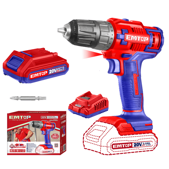 Kit Taladro-Atornillador 3/8" de 45Nm, inalámbrico 20V