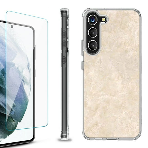 OneToughShield ® for Samsung Galaxy S23  S23 Plus 5G Shockproof Bumper Phone Case, with Tempered Glass Screen Protector - Marble / Latte