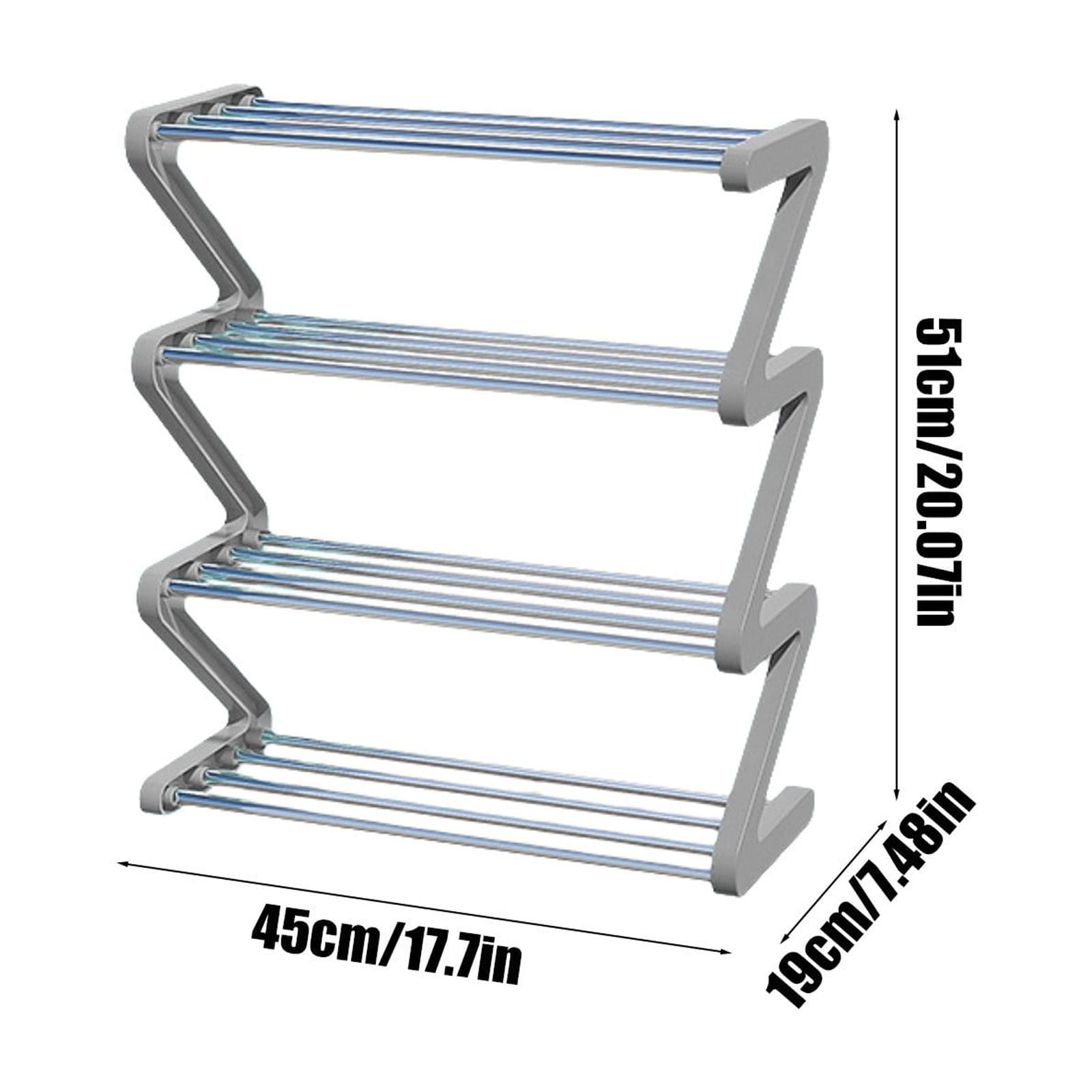 AUHomi 4-Tier Shoe Rack Organizer, Shoe Storage Rack for Entrance, Z Shaped Shoe Organizer, Free Standing Lightweight Shoe Shelf for Home, Room, Front Door, Space-Saving, Gray