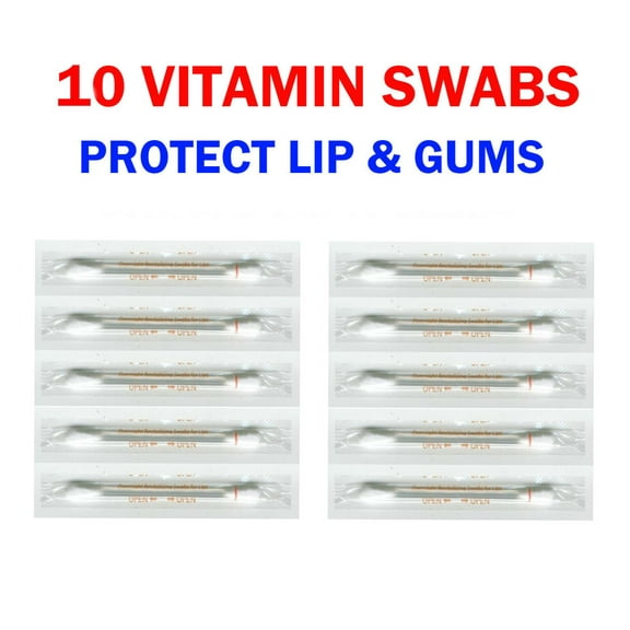 10 Teeth Whitening Vitamin e Swabs for Lip & Gums Protection Moisturizing - Made in Usa