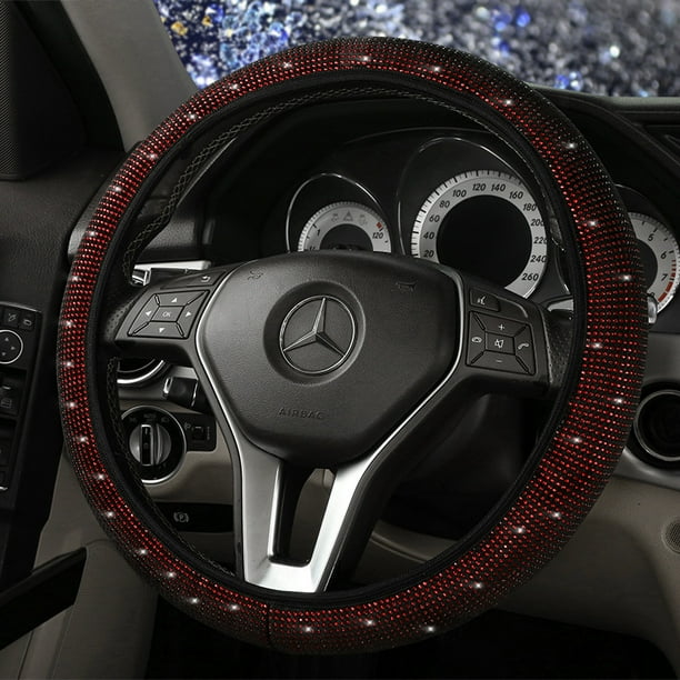 Funda para volante de coche con perforación con incrustaciones de diamantes y sin anillo interior