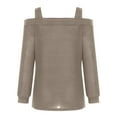 thumbnail image 5 of RQYYD Cold Shoulder Tops Dressy for Women Long Sleeve Cut Out Tunic Tops Solid Crewneck Loose Fit Blouse(Khaki,L), 5 of 6