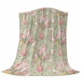thumbnail image 6 of Pink Flowers Blanket Soft Cozy Warm Throw Blanket for Couch, Plush Fuzzy Flannel Fleece Blankets for Sofa, Green Country Botanical Floral Leaves Bed Blankets Lightweight Gifts for Women, 50"x80", 6 of 9