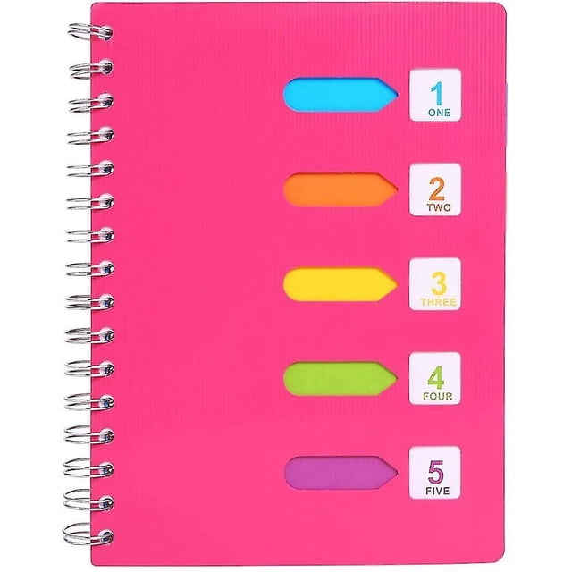 Cuaderno de 5 materias, Cuadernos y diarios A5 con espiral, Rayas anchas, Bloc de notas profesional de laboratorio, Divisores de colores con pestañas, 5.78.27, Nota de tapa dura