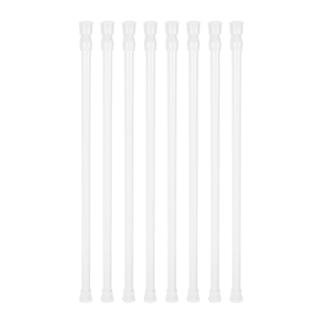 8 Small Tension Rods 15.7 inch to 28 inch Spring Extendable Curtain Curtain Shower Curtain Telescopic Rod for Kitchen Cabinet Cutlery, Closets and Cabinets, White