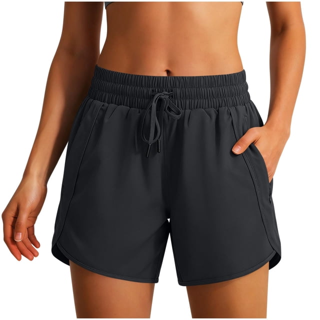 cfhntfmh Women's Running Shorts with Zip Pockets Athletic Shorts Quick Dry Lightweight Workout Drawstring Gym Shorts