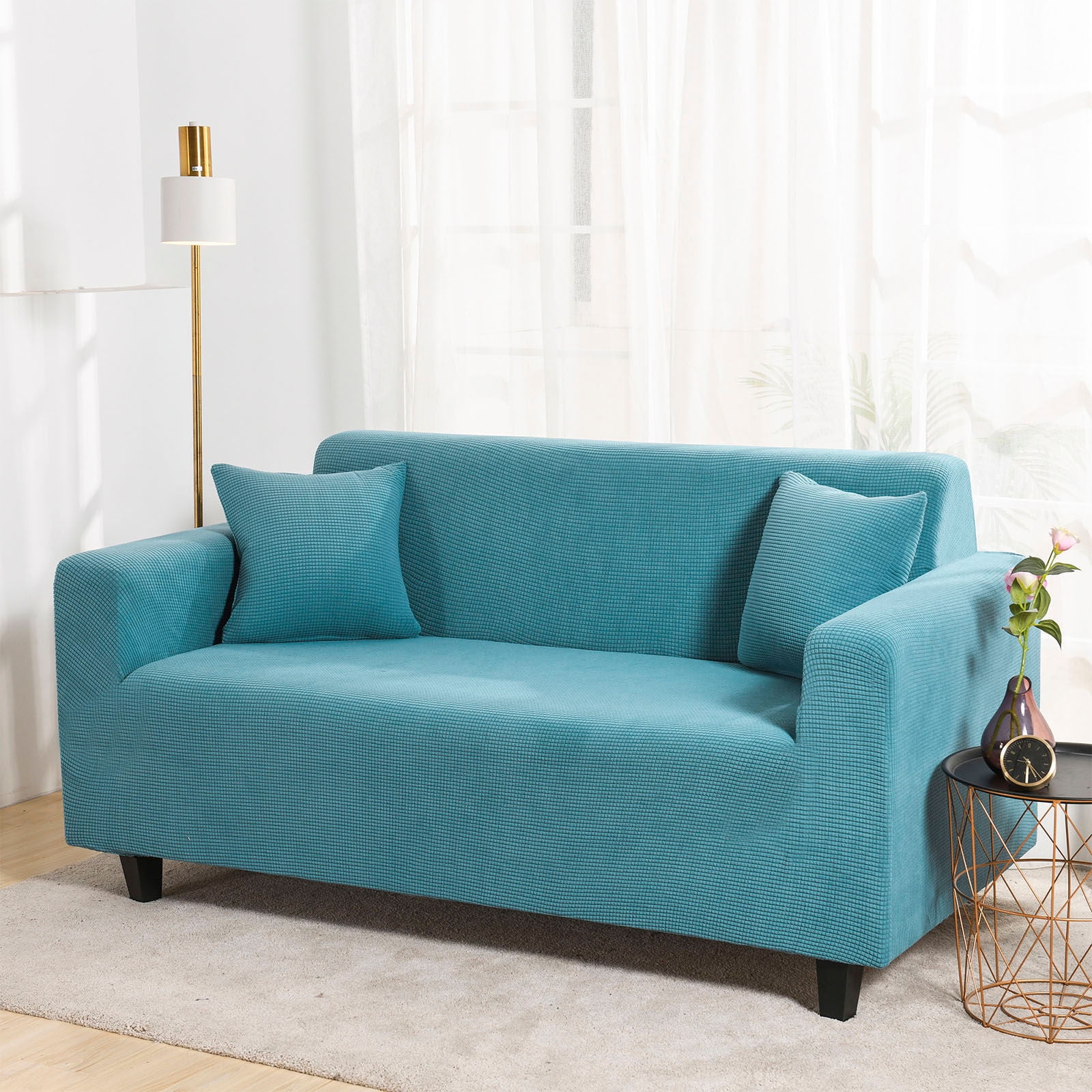 Stretch Plush Sofa Slipcover, Soft Sofa Cover, Thicken Couch Covers Anti-Slip Furniture Protector For 1 2 3 4 Seater Couch Slipcover-Lake blue-Single seat(90-140cm)35-55in
