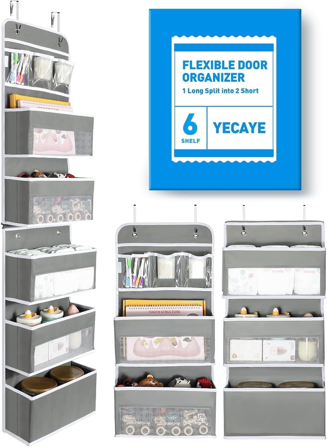 LazySpin 6-Shelf Over the Door Organizer, Gray photo 1