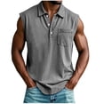 thumbnail image 4 of Fnnxeal Mens Tank Tops, Casual Tank Tops for Men Collared Summer Shirts with Pocket Sleeveless Gray Tops Size 2XL, 4 of 6