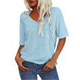 thumbnail image 2 of Women's Short Sleeve T-shirt Women'S 3/4 Sleeve Shirts V Neck Loose Fitting Tops Casual Solid Color Tshirts Trendy Basic Tunic Summer Ladies Tops,Blue Women's Short sleeve T-shirt M, 2 of 7