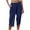 Dark Blue, variant on HAiming Womens Capri Pants Cotton Linen Elastic Waisted Cropped Pant Casual Summer Loose Lounge Trousers with Pockets