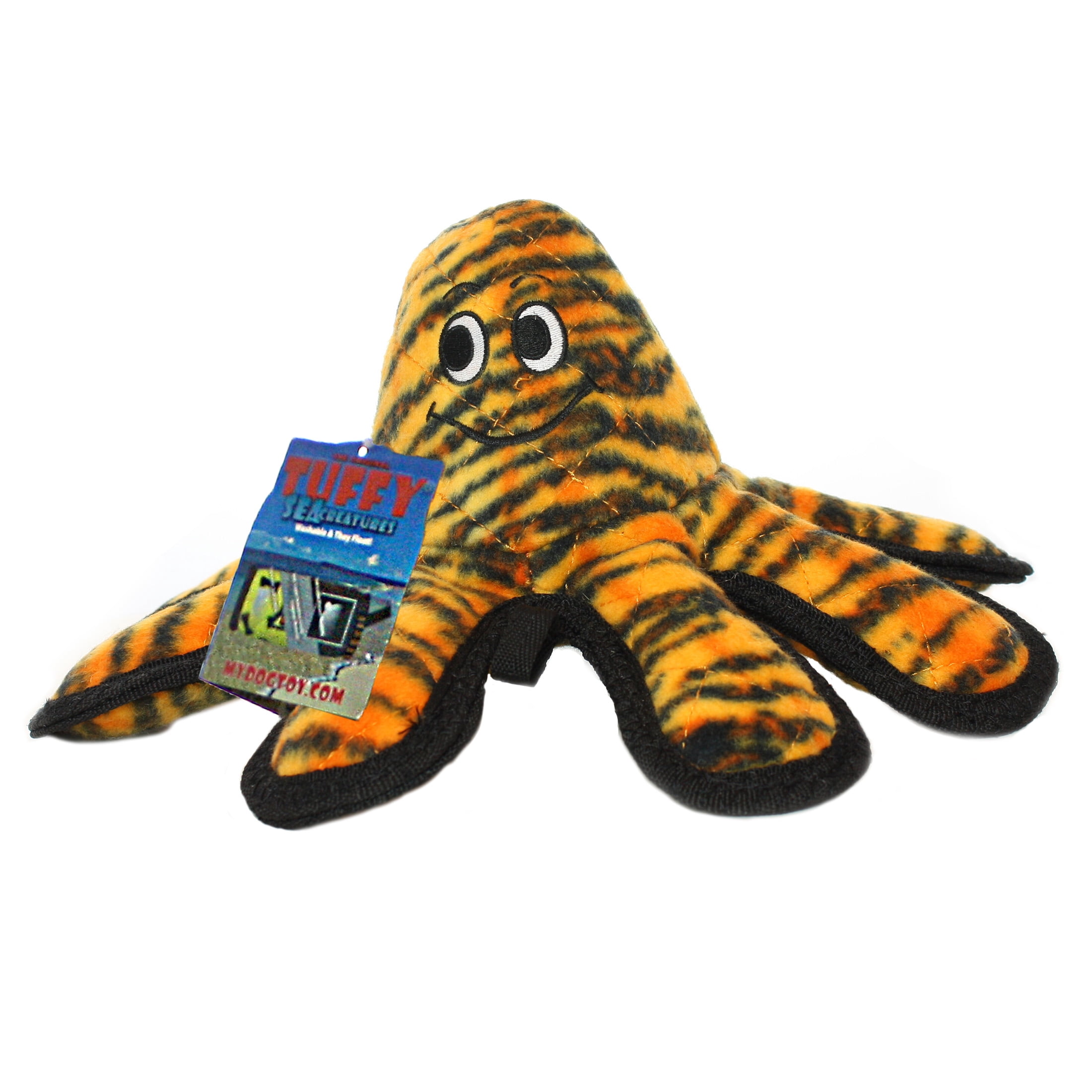 Tuffy Mega Small Octopus, Tiger, Durable Plush Dog Toy