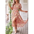 thumbnail image 3 of PRETTYGARDEN Women's Summer Floral Boho Maxi Dress Short Sleeve Wrap V Neck Ruffle Long Flowy Beach Wedding Guest Dresses, 3 of 7