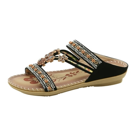 

Wmkox8yii Bohemian Flat Flower Rhinestone Sandals Outer Beach Sandals