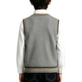 thumbnail image 6 of SERTGUTR Boys V Neck Sweater Vest, Striped Ribbed Trim Sleeveless Knit Pullover, School Uniform Classic Fit, Everyday Layering Top, 6 of 7