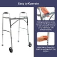 thumbnail image 3 of Andador plegable y ligero de dos botones con ruedas de 5", incluye deslizadores de esquí - Diseño plegable ideal para personas mayores y adultos mayores - Ajustable para hombres y mujeres altos - Ayud, 3 of 5