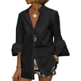 thumbnail image 1 of Innerwin Shirts Button Down Women Tops Work V Neck Plain Blouse Black XL, 1 of 5