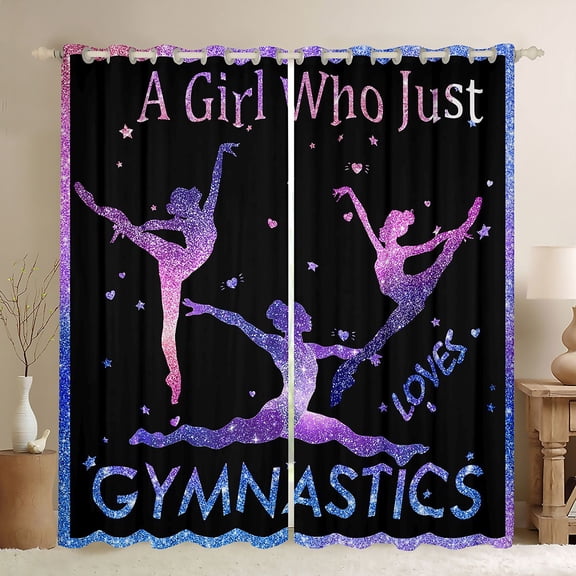 Castle Fairy Gymnast Girl Black Out Curtains for Children Teens Adults,Gradient Bling Glitter Curtains Pack of 2 (42x63 Each),Dreamy Princess Bedroom Curtains,Ultra Soft Home Decor