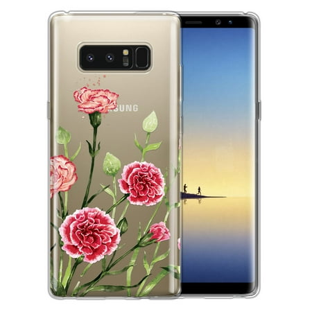 FINCIBO Soft TPU Clear Case Slim Protective Cover for Samsung Galaxy Note 8, Carnations