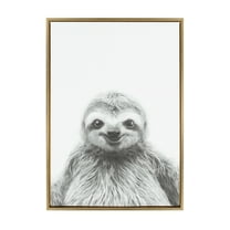 Kate and Laurel Sylvie Sloth Animal Print Black and White Portrait Framed Canvas Wall Art by Simon Te Tai, 23x33 Gold