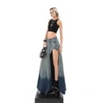thumbnail image 3 of Summer Women Harajuku Fashion Coquette Gyaru Denim Slit Skirt Mid-Long Vintage Jean Y2k Streetwear Goth Design Gradient Stylish Tide-Blue-L, 3 of 5