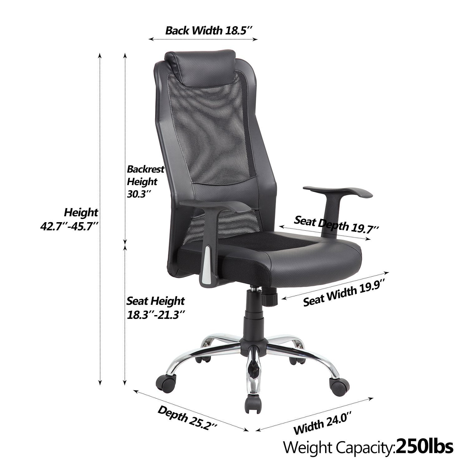 Lch High Back Mesh Office Chair Ergonomic Computer Desk Task With Padded Leather Headrest Black