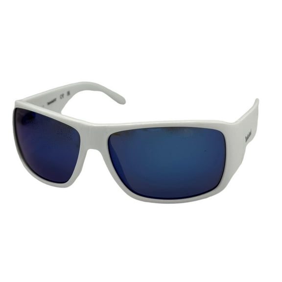 Timberland Mens White Plastic Rectangle Wrap Sunglass, Blue Mirror TB7292. 21C
