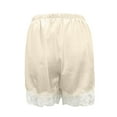 thumbnail image 5 of UJNDER Women's Fashion Casual Shorts Lace Trim Design High Waist Wide Leg Autumn Soft Stretch Pants Beige_#2 L, 5 of 5
