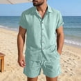 thumbnail image 7 of Gamivast Summer Outfit for Men Textured Short Sleeve Button Shirt and Shorts Set Breathable Crinkle Fabric for Beach Vacation Casual Daily Streetwear, 7 of 7