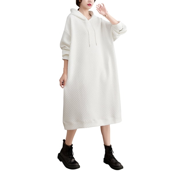 Vestido sólido suelto para mujer Sudaderas con capucha con cordón cálido Jersey informal con ca MABOTO Vestido