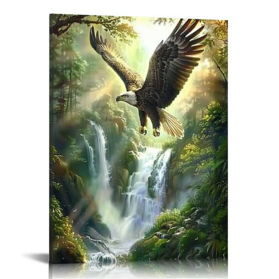 JRXY Bald Eagle Wall Art Forest Birds Spread Their Wings Pictures Home Decor Canvas Painting Posters and Prints Wall Art Pictures for Living Room Bedroom Decor 12x16 in